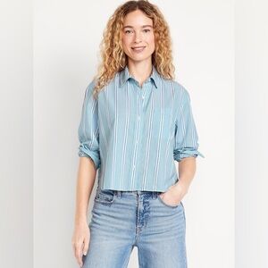 Old Navy Light Blue‎ Striped Cropped Button-down Shirt Size Large
